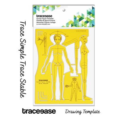 Traceease Estêncil Contorno Feminino — Molde com Frente e Perfil para Prática de Esboço Proporcional e Planejamento de Layout - IBA Crafts Amarelo