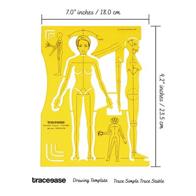 Traceease Estêncil Contorno Feminino — Molde com Frente e Perfil para Prática de Esboço Proporcional e Planejamento de Layout - IBA Crafts Amarelo