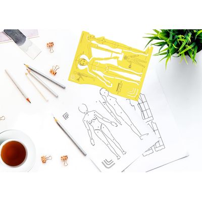 Traceease Estêncil Contorno Feminino — Molde com Frente e Perfil para Prática de Esboço Proporcional e Planejamento de Layout - IBA Crafts Amarelo