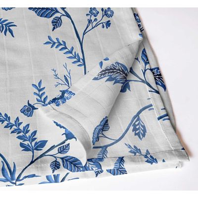 Guardanapos de Musselina de Algodão Branca com Estampa Floral Azul Elegante - Jogo 12 51x51 cm Textura Xadrez, Lavável à Máquina - Vargottam 50,8 Cm × 50,8 Cm – Pacote Com 12 Peças / Azul
