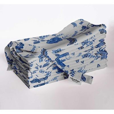 Guardanapos de Musselina de Algodão Branca com Estampa Floral Azul Elegante - Jogo 12 51x51 cm Textura Xadrez, Lavável à Máquina - Vargottam 50,8 Cm × 50,8 Cm – Pacote Com 12 Peças / Azul