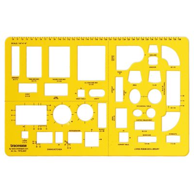 Traceease Estêncil Arquitetônico para Casas com Recortes de Mobiliário e Símbolos, Ferramenta Profissional, 25,4 cm x 15,2 cm - IBA Crafts Amarelo