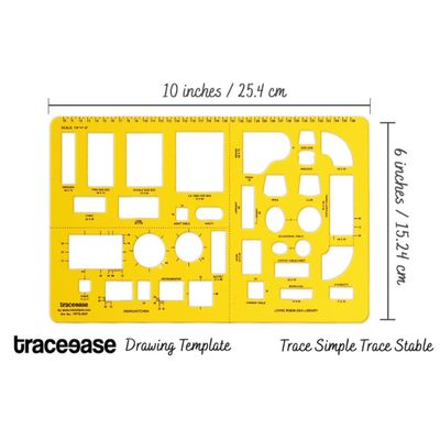 Traceease Estêncil Arquitetônico para Casas com Recortes de Mobiliário e Símbolos, Ferramenta Profissional, 25,4 cm x 15,2 cm - IBA Crafts Amarelo