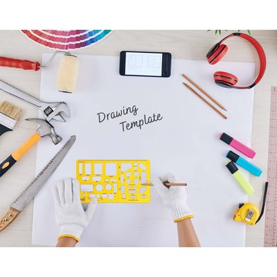 Traceease Estêncil Arquitetônico para Casas com Recortes de Mobiliário e Símbolos, Ferramenta Profissional, 25,4 cm x 15,2 cm - IBA Crafts Amarelo