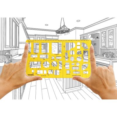 Traceease Estêncil Arquitetônico para Casas com Recortes de Mobiliário e Símbolos, Ferramenta Profissional, 25,4 cm x 15,2 cm - IBA Crafts Amarelo