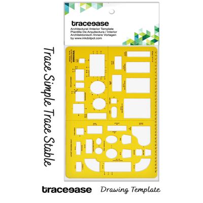Traceease Estêncil Arquitetônico para Casas com Recortes de Mobiliário e Símbolos, Ferramenta Profissional, 25,4 cm x 15,2 cm - IBA Crafts Amarelo