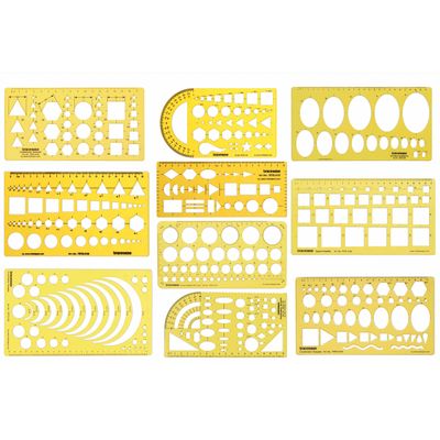 Traceease Estêncil Geométrico Multi-Padrões com Régua, Kit de Desenho para Escritório e Escola, 10 Peças - IBA Crafts Amarelo