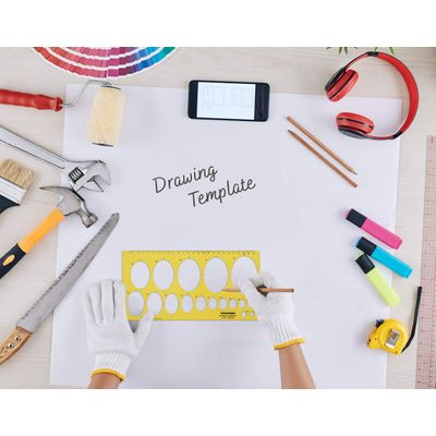 Traceease Estêncil Geométrico Multi-Padrões com Régua, Kit de Desenho para Escritório e Escola, 10 Peças - IBA Crafts Amarelo