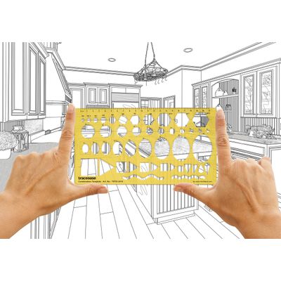 Traceease Estêncil Geométrico Multi-Padrões com Régua, Kit de Desenho para Escritório e Escola, 10 Peças - IBA Crafts Amarelo