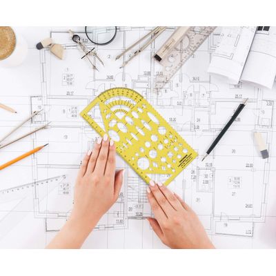 Traceease Estêncil Geométrico Multi-Padrões com Régua, Kit de Desenho para Escritório e Escola, 10 Peças - IBA Crafts Amarelo