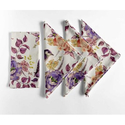 Guardanapos Designer de Algodão Canvas, Jogo 12, 51 cm, Estampa Bege com Pássaros, Duráveis e Absorventes, Laváveis à Máquina - Vargottam 50,8 Cm × 50,8 Cm – Pacote Com 12 Peças / Bege