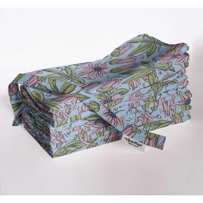 Guardanapos de Musselina de Algodão Azul com Estampa Bloom & Vine, 12 Unid., 51x51 cm, Textura Self-Check, Laváveis - Vargottam 50,8 Cm × 50,8 Cm – Pacote Com 12 Peças / Azul