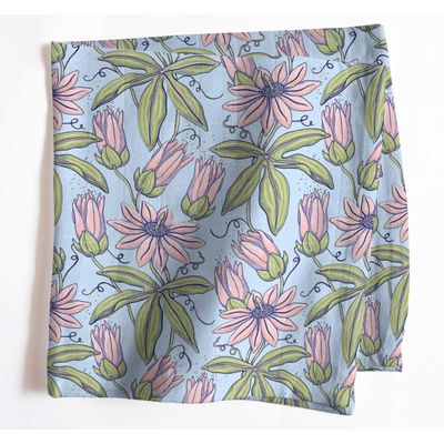 Guardanapos de Musselina de Algodão Azul com Estampa Bloom & Vine, 12 Unid., 51x51 cm, Textura Self-Check, Laváveis - Vargottam 50,8 Cm × 50,8 Cm – Pacote Com 12 Peças / Azul
