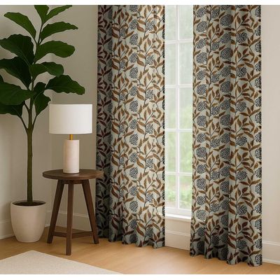 Cortinas de Algodão Extra Longas - Tetos Altos/Portas Francesas - Filtrantes, Bolso/Abas Traseiras p/ Varão, 2 Painéis - Folhas - Vargottam 132,08 Cm (L) × 213,36 Cm (C) / Bege