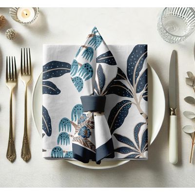 Guardanapos Brancos de Sarja de Algodão 51 cm, Conjunto de 12, Design Tropical, Tecido Grosso, Absorventes, Laváveis à Máquina - Vargottam 50,8 Cm × 50,8 Cm – Pacote Com 12 Peças / Branco