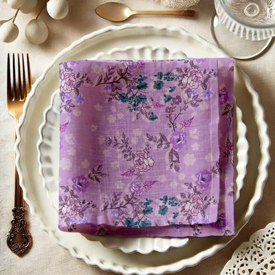 Guardanapos de Muselina de Algodão Jardim de Lavanda, Conjunto de 12, 51x51 cm, Estampa Floral, Lavável à Máquina - Vargottam 50,8 Cm × 50,8 Cm – Pacote Com 12 Peças / Roxo