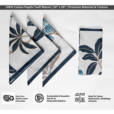 Guardanapos Brancos de Sarja de Algodão 51 cm, Conjunto de 12, Design Tropical, Tecido Grosso, Absorventes, Laváveis à Máquina - Vargottam 50,8 Cm × 50,8 Cm – Pacote Com 12 Peças / Branco