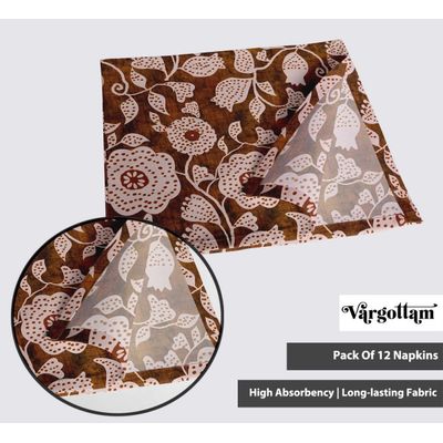 Guardanapos de Algodão Canvas Luxo, Conjunto de 12, 51 cm, Estampa Folhas Marrons, Grossos, Absorventes e Laváveis à Máquina - Vargottam 50,8 Cm × 50,8 Cm – Pacote Com 12 Peças / Marrom