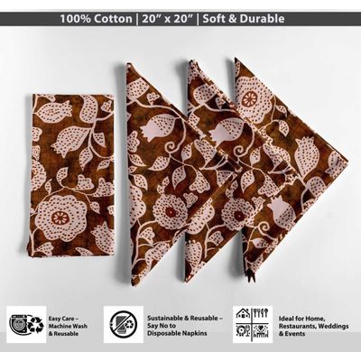 Guardanapos de Algodão Canvas Luxo, Conjunto de 12, 51 cm, Estampa Folhas Marrons, Grossos, Absorventes e Laváveis à Máquina - Vargottam 50,8 Cm × 50,8 Cm – Pacote Com 12 Peças / Marrom