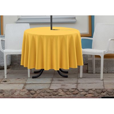Toalha de Mesa Redonda 147 cm Int./Ext. com Furo para Guarda-Sol Impermeável Pátio Primavera/Verão Quintal/Churrasco Amarela - Vargottam 147,32 Cm × 147,32 Cm – Com Furo Para Guarda-Sol / Amarelo