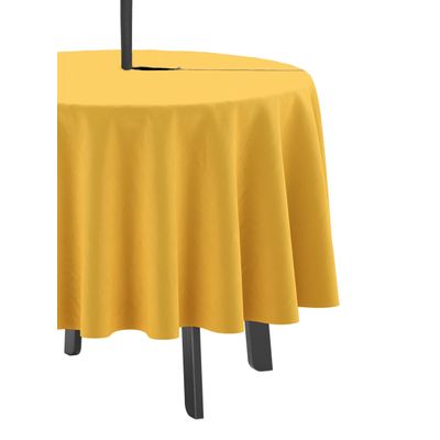 Toalha de Mesa Redonda 147 cm Int./Ext. com Furo para Guarda-Sol Impermeável Pátio Primavera/Verão Quintal/Churrasco Amarela - Vargottam 147,32 Cm × 147,32 Cm – Com Furo Para Guarda-Sol / Amarelo