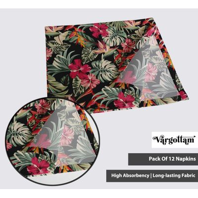 Guardanapos Canvas de Algodão Multicolor, Jogo 12, 51 cm, Estampa Tropical, Grosso Premium, Absorventes e Laváveis à Máquina - Vargottam 50,8 Cm × 50,8 Cm – Pacote Com 12 Peças / Multicolorido