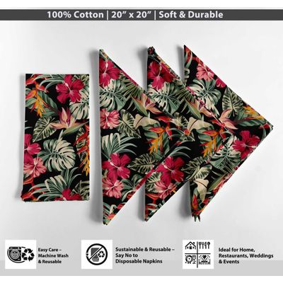 Guardanapos Canvas de Algodão Multicolor, Jogo 12, 51 cm, Estampa Tropical, Grosso Premium, Absorventes e Laváveis à Máquina - Vargottam 50,8 Cm × 50,8 Cm – Pacote Com 12 Peças / Multicolorido