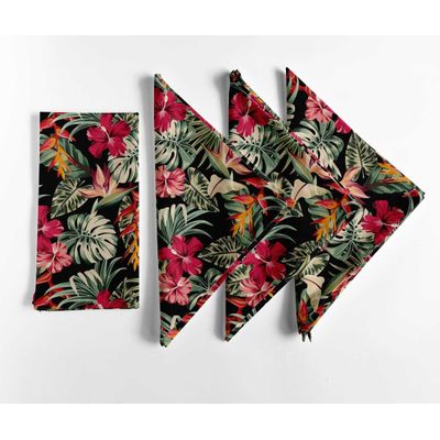 Guardanapos Canvas de Algodão Multicolor, Jogo 12, 51 cm, Estampa Tropical, Grosso Premium, Absorventes e Laváveis à Máquina - Vargottam 50,8 Cm × 50,8 Cm – Pacote Com 12 Peças / Multicolorido