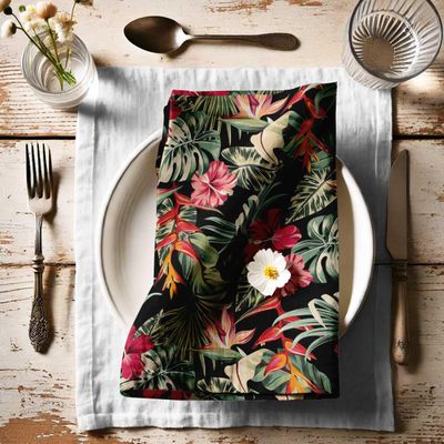 Guardanapos Canvas de Algodão Multicolor, Jogo 12, 51 cm, Estampa Tropical, Grosso Premium, Absorventes e Laváveis à Máquina - Vargottam 50,8 Cm × 50,8 Cm – Pacote Com 12 Peças / Multicolorido