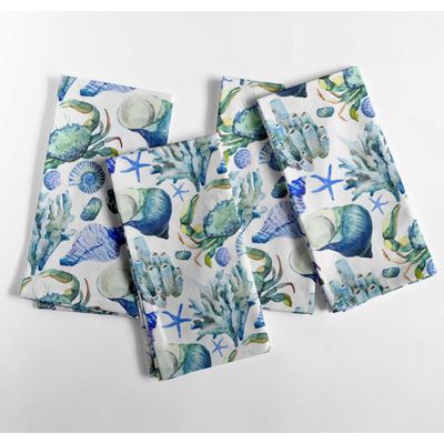 Guardanapos de Algodão Canvas, Conjunto de 12 (51 cm), Azul Praiano, Estampa Marinha Elegante, Absorventes, Laváveis à Máquina - Vargottam 50,8 Cm × 50,8 Cm – Pacote Com 12 Peças / Azul