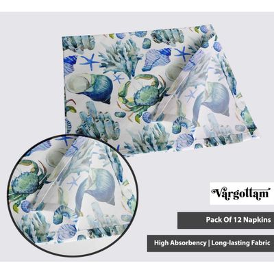 Guardanapos de Algodão Canvas, Conjunto de 12 (51 cm), Azul Praiano, Estampa Marinha Elegante, Absorventes, Laváveis à Máquina - Vargottam 50,8 Cm × 50,8 Cm – Pacote Com 12 Peças / Azul