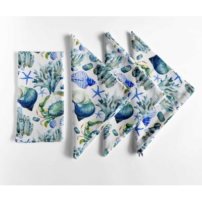 Guardanapos de Algodão Canvas, Conjunto de 12 (51 cm), Azul Praiano, Estampa Marinha Elegante, Absorventes, Laváveis à Máquina - Vargottam 50,8 Cm × 50,8 Cm – Pacote Com 12 Peças / Azul