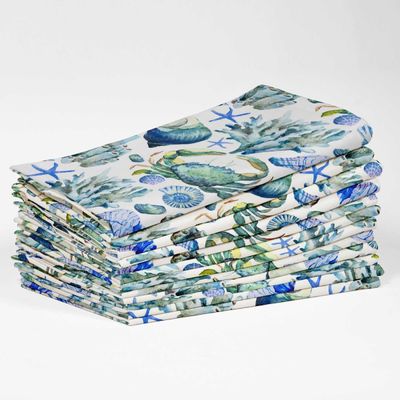Guardanapos de Algodão Canvas, Conjunto de 12 (51 cm), Azul Praiano, Estampa Marinha Elegante, Absorventes, Laváveis à Máquina - Vargottam 50,8 Cm × 50,8 Cm – Pacote Com 12 Peças / Azul