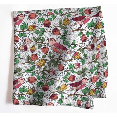 Kit 12 Guardanapos de Musselina de Algodão, Estampa de Pássaros e Frutas, 51x51 cm, para Primavera/Verão, Laváveis à Máquina - Vargottam 50,8 Cm × 50,8 Cm – Pacote Com 12 Peças / Verde