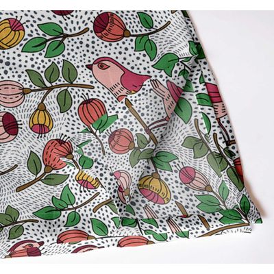 Kit 12 Guardanapos de Musselina de Algodão, Estampa de Pássaros e Frutas, 51x51 cm, para Primavera/Verão, Laváveis à Máquina - Vargottam 50,8 Cm × 50,8 Cm – Pacote Com 12 Peças / Verde