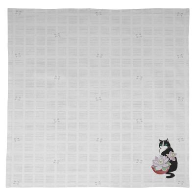 Guardanapos de Jantar Estampa Gato e Lótus, Qualidade Premium, 100% Algodão, Conjunto Reutilizável 4 Unid., 51x51 cm, Branco 13 - Vargottam 50,8 Cm × 50,8 Cm – Pacote Com 12 Peças / Branco