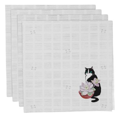 Guardanapos de Jantar Estampa Gato e Lótus, Qualidade Premium, 100% Algodão, Conjunto Reutilizável 4 Unid., 51x51 cm, Branco 13 - Vargottam 50,8 Cm × 50,8 Cm – Pacote Com 12 Peças / Branco