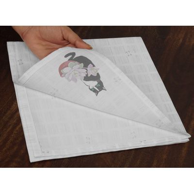 Guardanapos de Jantar Estampa Gato e Lótus, Qualidade Premium, 100% Algodão, Conjunto Reutilizável 4 Unid., 51x51 cm, Branco 13 - Vargottam 50,8 Cm × 50,8 Cm – Pacote Com 12 Peças / Branco