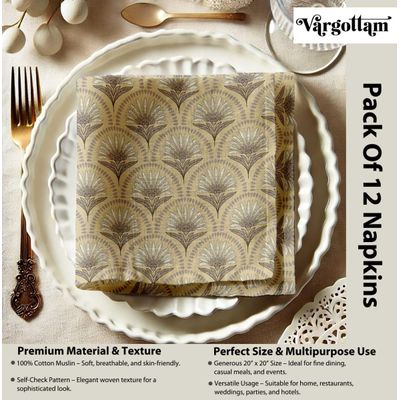 Conj. de 12 Guardanapos Musselina Algodão Tropical 51×51 cm Bege Motivos de Selva, Prim/Verão, Festas, Uso Diário, Lav. à Máq. - Vargottam 50,8 Cm × 50,8 Cm – Pacote Com 12 Peças / Bege