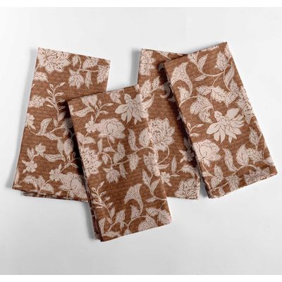 Guardanapos de Algodão 51×51cm 4un. Estampa Floral Rústica Marrom Étnica p/ Fazenda, Festas Prim/Verão, Uso Diário, Lavável - Vargottam 50,8 Cm × 50,8 Cm – Pacote Com 12 Peças / Marrom