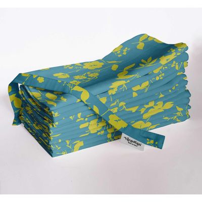 Guardanapos de Musselina de Algodão Verde-Azulado, Conjunto de 12, 51x51 cm, Floral Amarelo Ensolarado, Lavável à Máquina - Vargottam 50,8 Cm × 50,8 Cm – Pacote Com 12 Peças / Azul