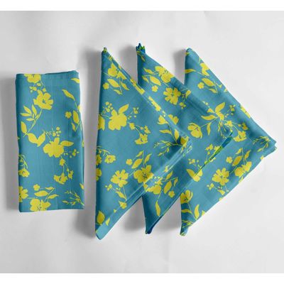 Guardanapos de Musselina de Algodão Verde-Azulado, Conjunto de 12, 51x51 cm, Floral Amarelo Ensolarado, Lavável à Máquina - Vargottam 50,8 Cm × 50,8 Cm – Pacote Com 12 Peças / Azul