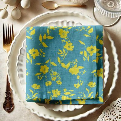 Guardanapos de Musselina de Algodão Verde-Azulado, Conjunto de 12, 51x51 cm, Floral Amarelo Ensolarado, Lavável à Máquina - Vargottam 50,8 Cm × 50,8 Cm – Pacote Com 12 Peças / Azul