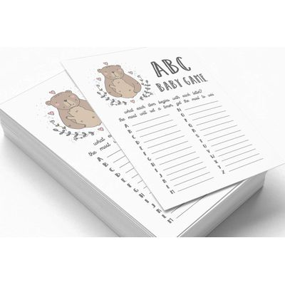 50 Cartões Alfabeto ABC para Bebê com Urso Tema Animal Neutro de Gênero Suprimentos para Festa - Inkdotpot 12,7 Cm × 17,78 Cm / Branco - Jogo do Alfabeto