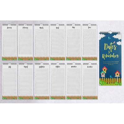 Calendário Perpétuo Casinha de Pássaro para Parede, Lembrete de Aniversário e Eventos, Folha Dourada, Diário/Organizador/Cartão - Inkdotpot 27,94 Cm × 13,72 Cm / Azul