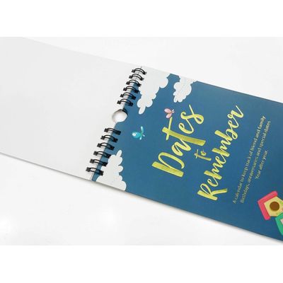 Calendário Perpétuo Casinha de Pássaro para Parede, Lembrete de Aniversário e Eventos, Folha Dourada, Diário/Organizador/Cartão - Inkdotpot 27,94 Cm × 13,72 Cm / Azul