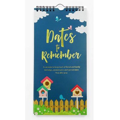 Calendário Perpétuo Casinha de Pássaro para Parede, Lembrete de Aniversário e Eventos, Folha Dourada, Diário/Organizador/Cartão - Inkdotpot 27,94 Cm × 13,72 Cm / Azul