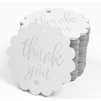 Etiquetas Pendentes em Papel Metalizado 'Thank You' para Lembrancinhas de Chá de Noiva - Inkdotpot 100 Etiquetas Metalizadas / Branco - Prata