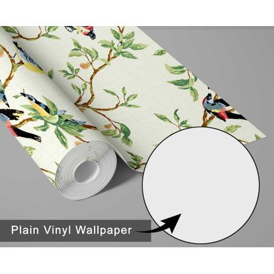 Papel de Parede Autoadesivo Mural Estampa Pássaro Verde e Galho para Parede de Entrada e Decoração de Escritório, Solution - S4sassy 63,5 cm (L) × 914,4 cm (C) / Verde - Vinil Liso