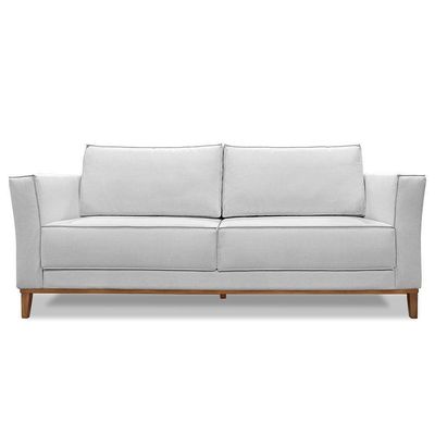 Sofá Living 2 Lugares 1,90M Vega Linho Pés Castanho Cinza